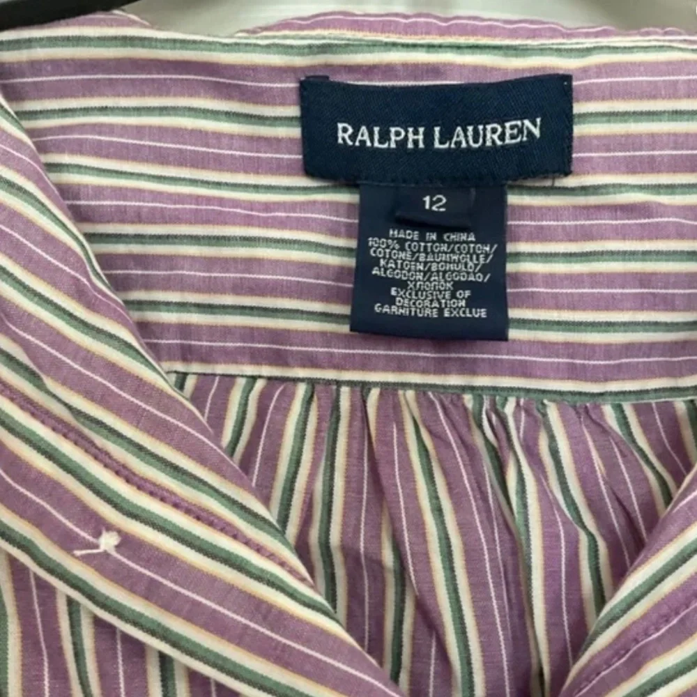 Ralph Lauren Girl Striped Shirt Size 12 Frilled Collar White Purple Long Sleeve